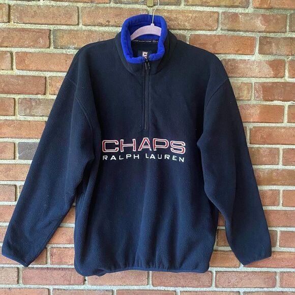 Chaps Ralph Lauren Vintage Quarter Zip Fleece Pullover Navy Medium - Picture 1 of 11